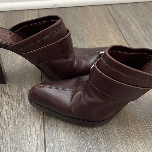 Vintage Y2k Yves Saint Laurent Brown Leather Pointed Mules with Silver Buckle - Picture 6 of 11